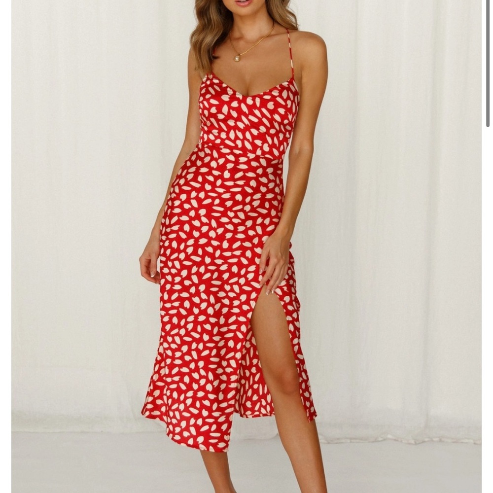 Hello Molly Red and White Leaf Pattern Kids Dress